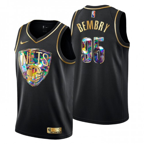 Brooklyn Brooklyn Nets #95 DeAndre Bembry Mens Golden Edition Diamond Logo 2021/22 Swingman Jersey - Black Mens