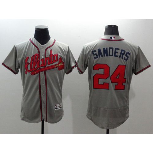 Atlanta Braves #24 Deion Sanders Grey Flexbase Authentic Collection Stitched Jersey Men's