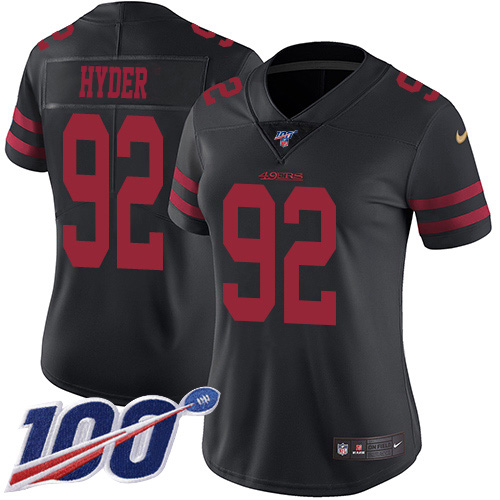 San Francisco 49ers #92 Kerry Hyder Black Alternate Women's Stitched 100th Season Vapor Untouchable Limited Jersey Womens