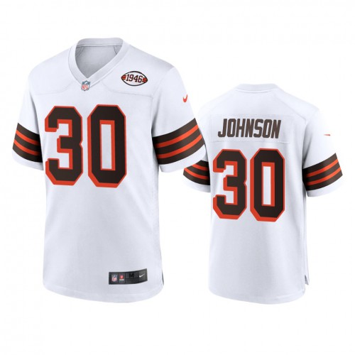 Men's Cleveland Browns #30 D'Ernest Johnson 1946 Collection Alternate Game Limited Jersey - White Men's
