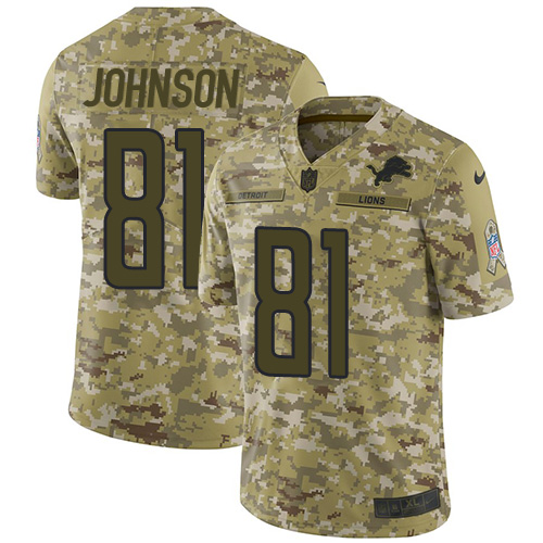 Detroit Lions #81 Calvin Johnson Camo Youth Stitched Limited 2018 Salute to Service Jersey Youth