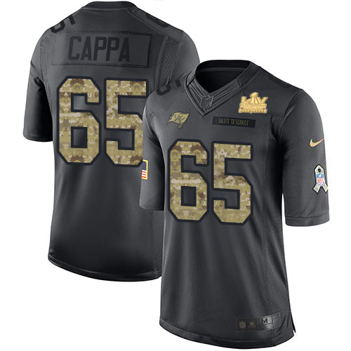 Tampa Bay Buccaneers #65 Alex Cappa Black Men's Super Bowl LV Champions Patch Limited 2016 Salute to Service Jersey Men's