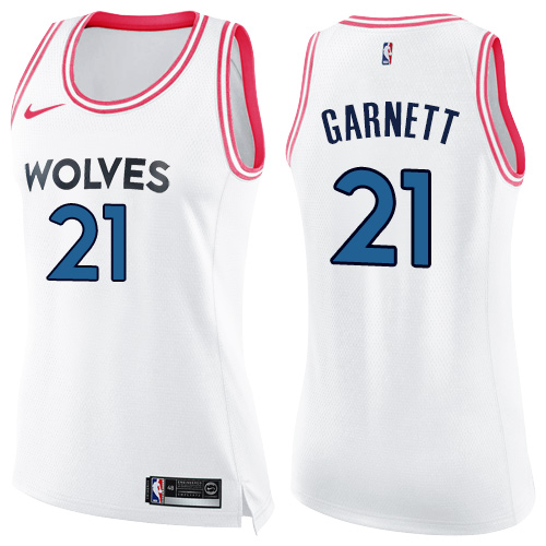 Minnesota Timberwolves #21 Kevin Garnett White/Pink Womens Swingman Fashion Jersey Womens