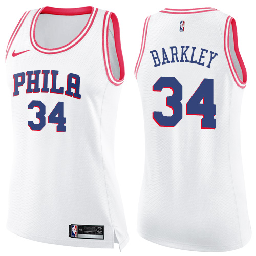 Philadelphia 76ers #34 Charles Barkley White/Pink Womens Swingman Fashion Jersey Womens