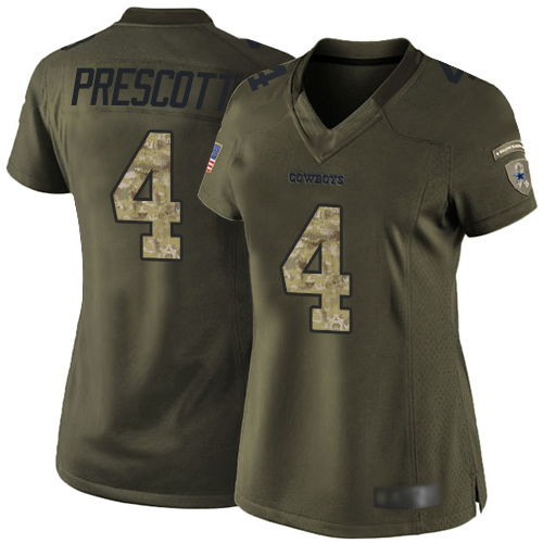 Cowboys #4 Dak Prescott Green Women's Stitched Limited 2015 Salute To Service Jersey