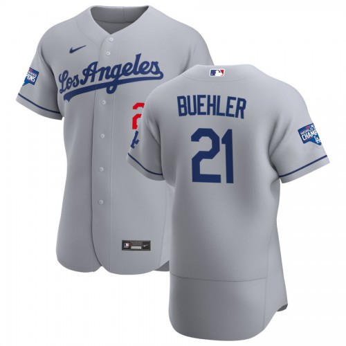 Los Angeles Los Angeles Dodgers #21 Walker Buehler Men's Gray Road 2020 World Series Champions Authentic Team Jersey Men's