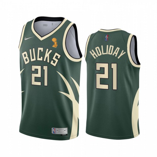 Milwaukee Bucks #21 Jrue Holiday Womens 2021 Finals Champions Swingman Earned Edition Jersey Green Womens