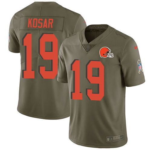 Browns #19 Bernie Kosar Olive Men's Stitched Limited 2017 Salute To Service Jersey