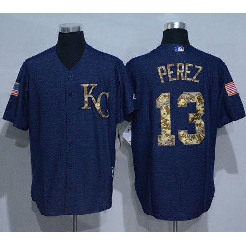 Kansas City Royals #13 Salvador Perez Denim Blue Salute to Service Stitched Jersey Men's