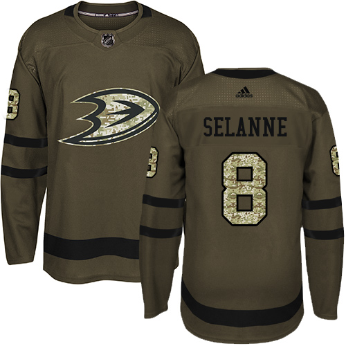 Adidas Anaheim Ducks #8 Teemu Selanne Green Salute to Service Stitched Jersey Men's