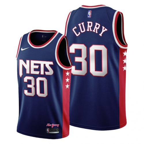 Brooklyn Brooklyn Nets #30 Seth Curry Youth 2021-22 City Edition Throwback 90s Wordmark Navy Jersey Youth