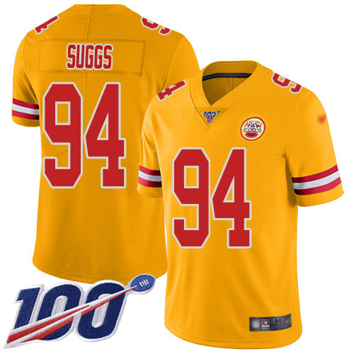 Kansas City Chiefs #94 Terrell Suggs Gold Men's Stitched Limited Inverted Legend 100th Season Jersey Men's