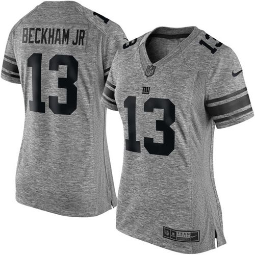 New York Giants #13 Odell Beckham Jr Gray Women's Stitched Limited Gridiron Gray Jersey Womens