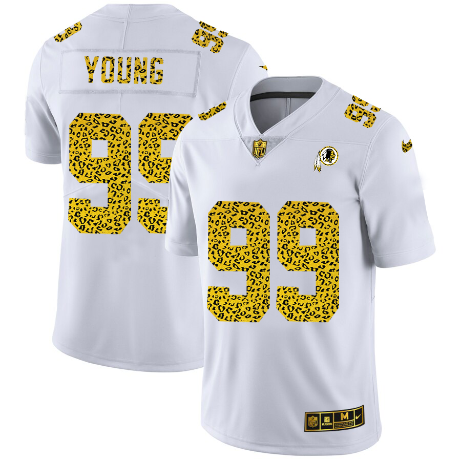 Washington Commanders #99 Chase Young Men's Flocked Leopard Print Vapor Limited Jersey White