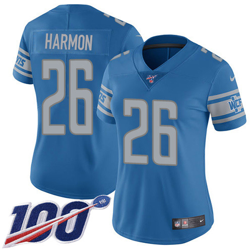 Detroit Lions #26 Duron Harmon Blue Team Color Women's Stitched 100th Season Vapor Untouchable Limited Jersey Womens