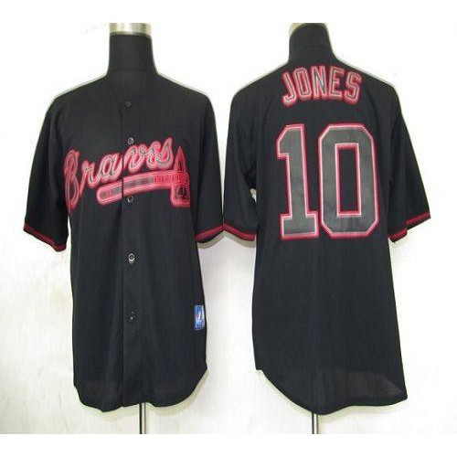 Atlanta Braves #10 Chipper Jones Black Fashion Stitched Jersey Men's