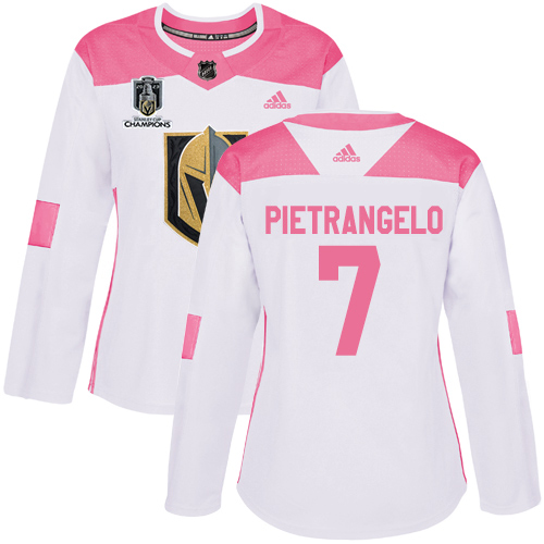 Adidas Golden Knights #7 Alex Pietrangelo White/Pink 2023 Stanley Cup Champions Authentic Fashion Women's Stitched Jersey