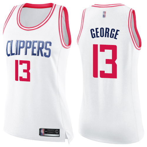Los Angeles Clippers #13 Paul George White/Pink Womens Swingman Fashion Jersey Womens