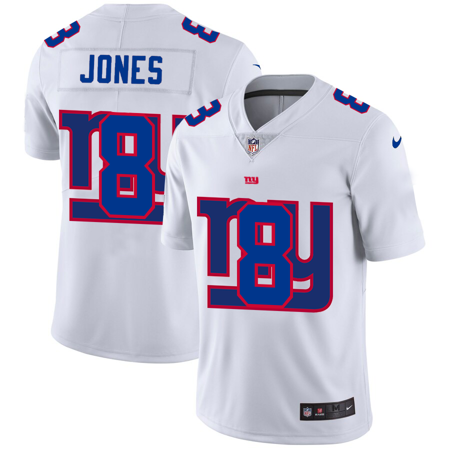 New York Giants #8 Daniel Jones White Men's Team Logo Dual Overlap Limited Jersey