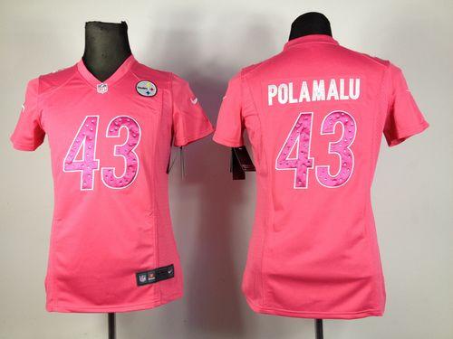 Steelers #43 Troy Polamalu Pink Sweetheart Women's Stitched Elite Jersey