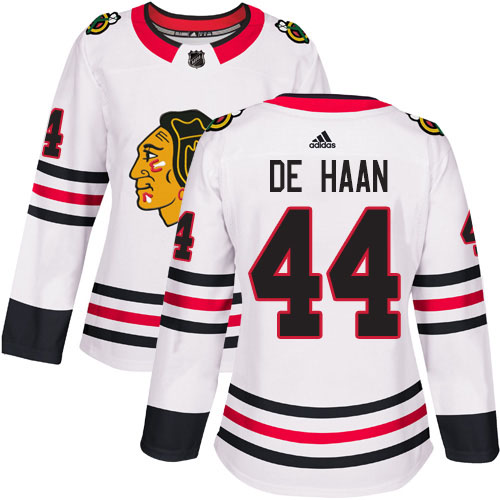 Adidas Chicago Blackhawks #44 Calvin De Haan White Road Authentic Women's Stitched Jersey Womens