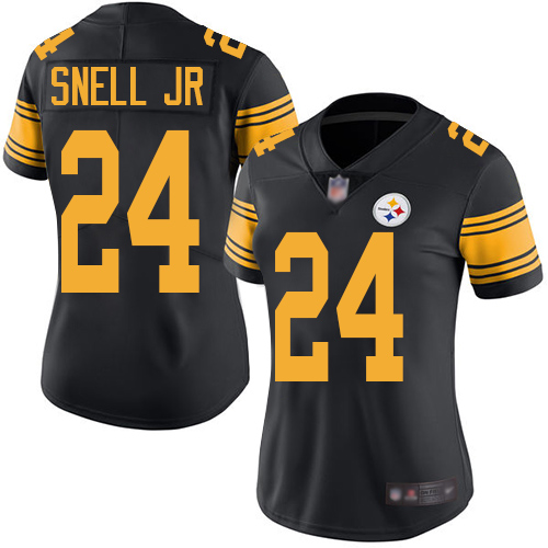 Pittsburgh Steelers #24 Benny Snell Jr. Black Women's Stitched Limited Rush Jersey Womens