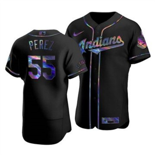 Cleveland Guardians #55 Roberto Perez Men's Iridescent Holographic Collection Jersey - Black Men's