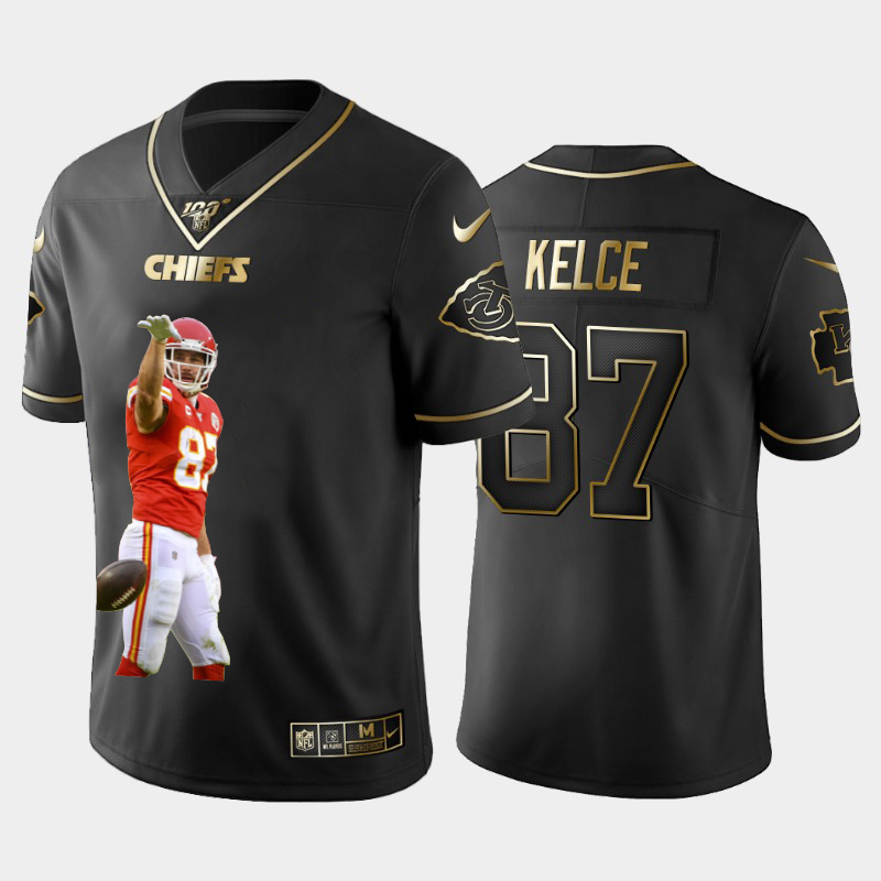 Kansas City Chiefs #87 Travis Kelce Team Hero 4 Vapor Limited 100 Jersey Black Golden