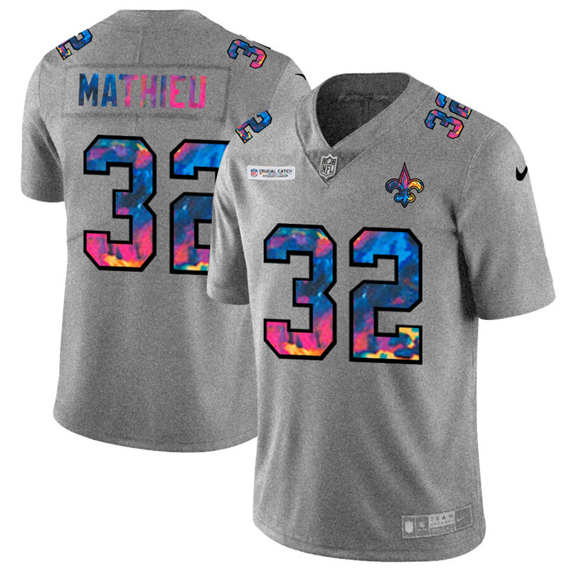 New Orleans Saints #32 Tyrann Mathieu Men's Multi-Color 2020 Crucial Catch Jersey Greyheather