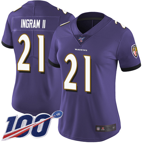 Baltimore Ravens #21 Mark Ingram II Purple Team Color Women's Stitched 100th Season Vapor Limited Jersey Womens