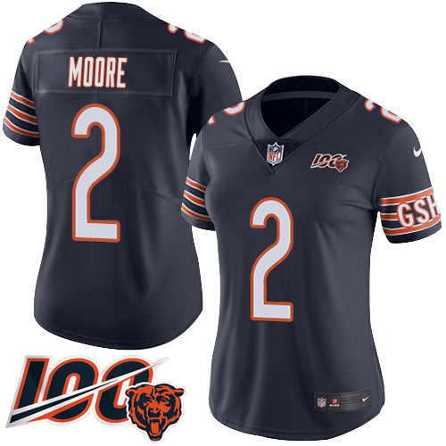 Bears #2 D.J. Moore Navy Blue Team Color Women's Stitched 100th Season Vapor Limited Jersey