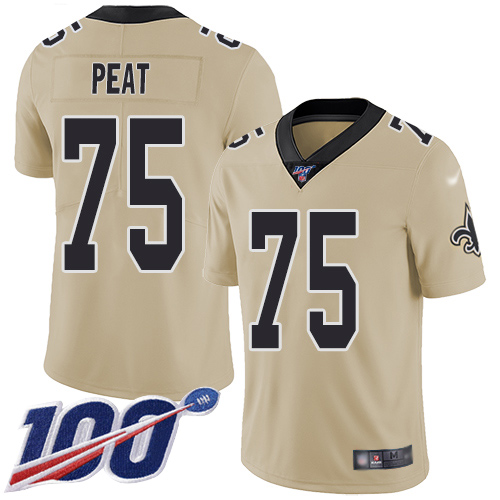 New Orleans Saints #75 Andrus Peat Gold Men's Stitched Limited Inverted Legend 100th Season Jersey Men's