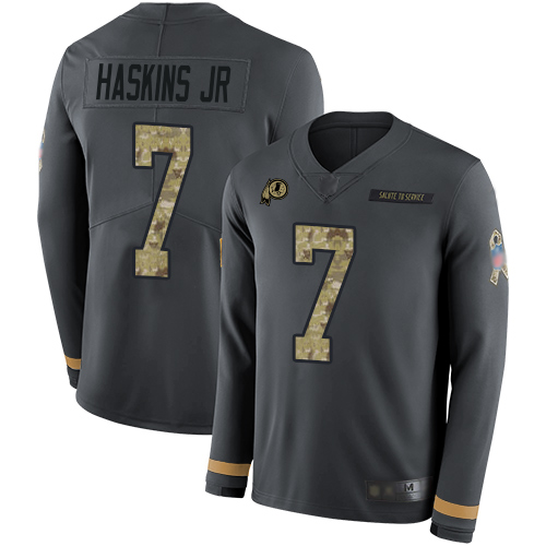 Washington Commanders #7 Dwayne Haskins Jr Anthracite Salute to Service Men's Stitched Limited Therma Long Sleeve Jersey Men's