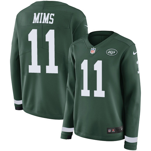 New York Jets #11 Denzel Mim Green Team Color Women's Stitched Limited Therma Long Sleeve Jersey Womens