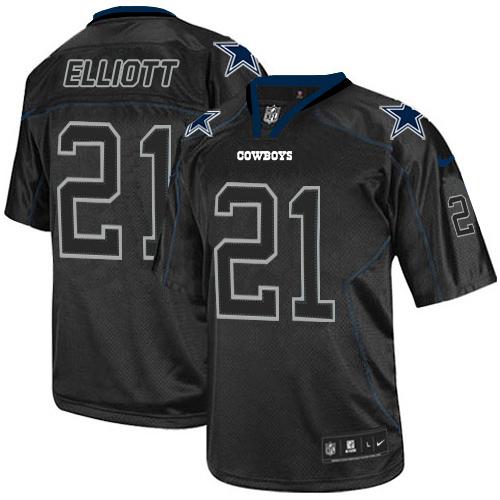 Cowboys #21 Ezekiel Elliott Lights Out Black Men's Stitched Elite Jersey