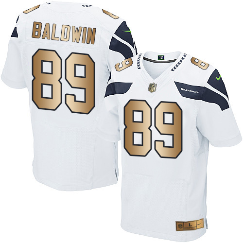 Seattle Seahawks #89 Doug Baldwin White Men's Stitched Elite Gold Jersey Men's