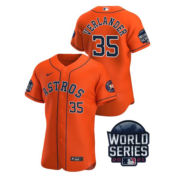 Houston Astros #35 Justin Verlander Men's 150th Anniversary 2021 World Series Authentic Jersey - Orange