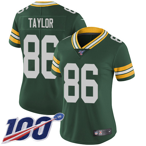 Green Bay Packers #86 Malik Taylor Green Team Color Women's Stitched 100th Season Vapor Untouchable Limited Jersey Womens