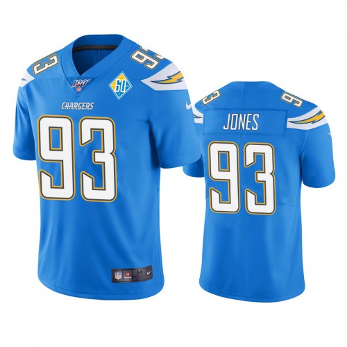 Los Angeles Los Angeles Chargers #93 Justin Jones Light Blue 60th Anniversary Vapor Limited Jersey Men's