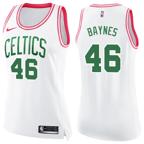 Boston Celtics #46 Aron Baynes White/Pink Womens Swingman Fashion Jersey Womens