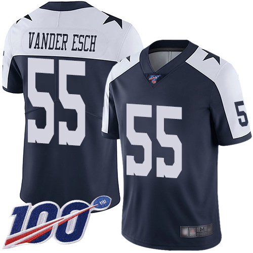 Cowboys #55 Leighton Vander Esch Navy Blue Thanksgiving Men's Stitched 100th Season Vapor Throwback Limited Jersey
