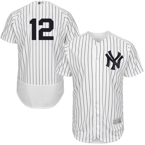 New York Yankees #12 Troy Tulowitzki White Strip Flexbase Authentic Collection Stitched Jersey Men's