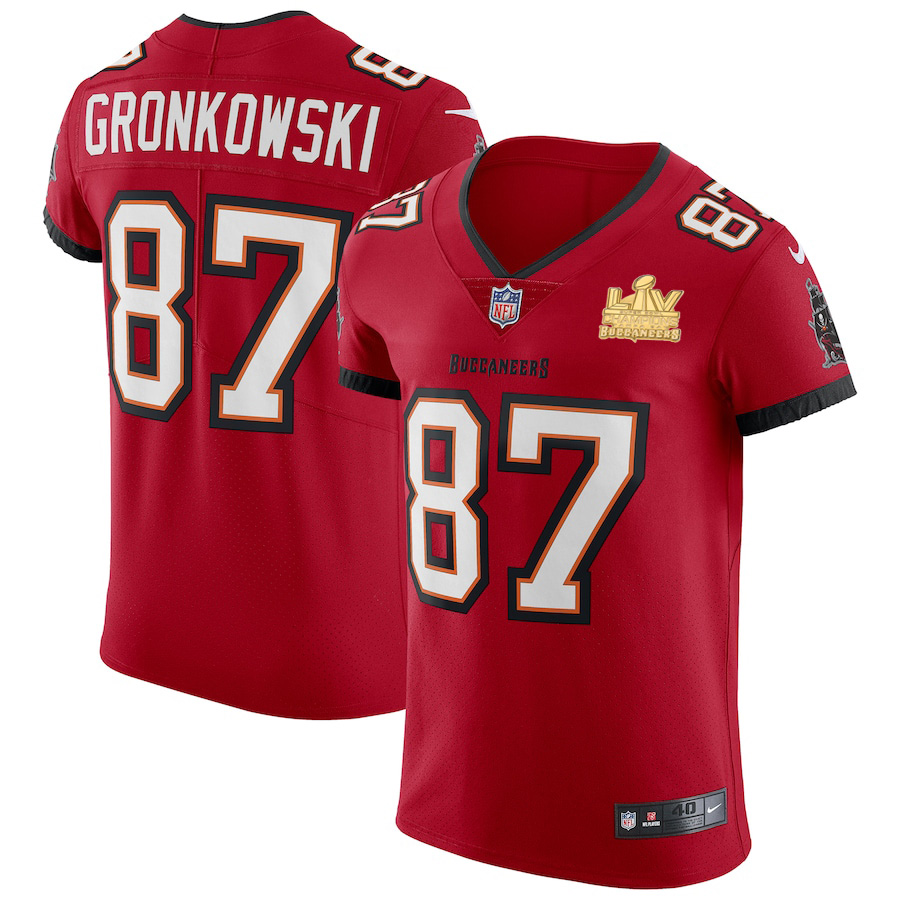 Tampa Bay Buccaneers #87 Rob Gronkowski Men's Super Bowl LV Champions Patch Red Vapor Elite Jersey