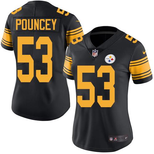 Pittsburgh Steelers #53 Maurkice Pouncey Black Women's Stitched Limited Rush Jersey Womens