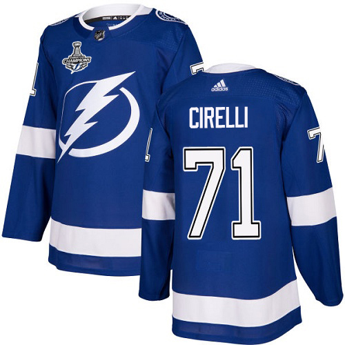 Adidas Tampa Bay Lightning #71 Anthony Cirelli Blue Home Authentic 2020 Stanley Cup Champions Stitched Jersey Men's