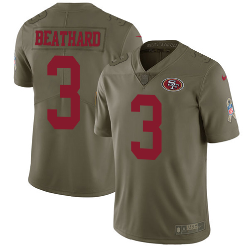 San Francisco 49ers #3 C.J. Beathard Olive Youth Stitched Limited 2017 Salute to Service Jersey Youth