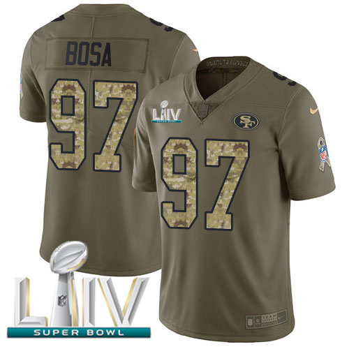 49ers #97 Nick Bosa Olive/Camo Super Bowl LIV 2020 Youth Stitched Limited 2017 Salute To Service Jersey