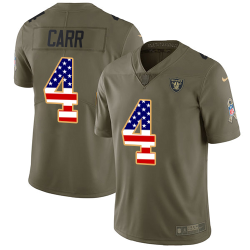Raiders #4 Derek Carr Olive/USA Flag Men's Stitched Limited 2017 Salute To Service Jersey