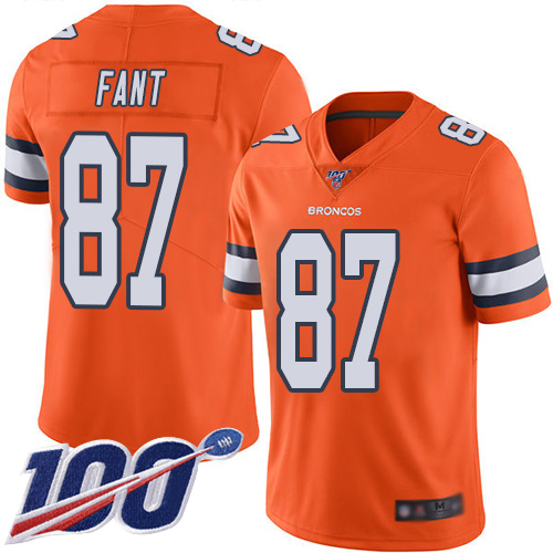 Denver Broncos #87 Noah Fant Orange Men's Stitched Limited Rush 100th Season Jersey Men's