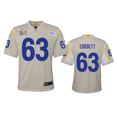 Los Angeles Los Angeles Rams #63 Austin Corbett Youth Super Bowl LVI Patch Game Jersey - Bone Youth